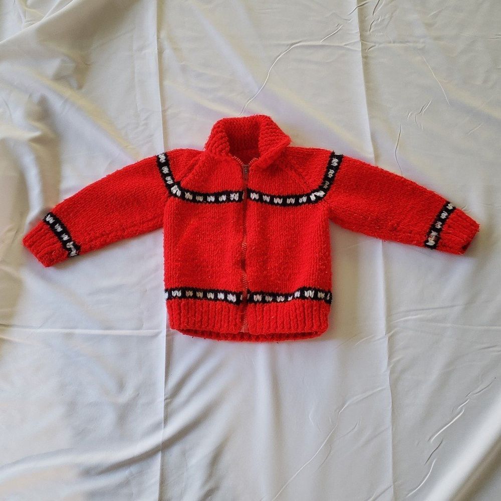 Vintage Hand Knit Red Scottie Dog‎ Cardigan